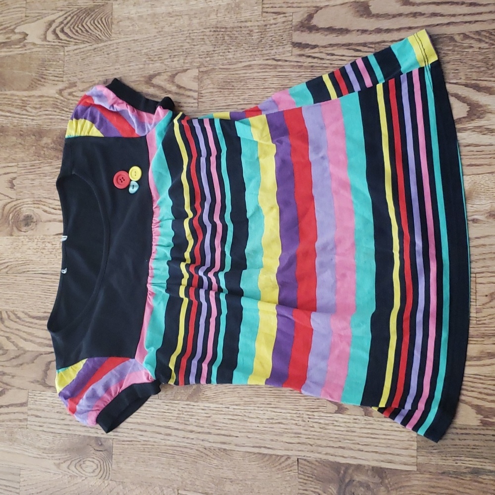 (S) Rainbow Stripe Casual Puff Sleeve Comfortable Loungewear Colorful 90s Summer